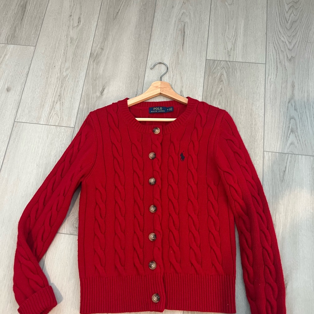 Ralph Lauren Women's Red Cable Knit Cardigan
